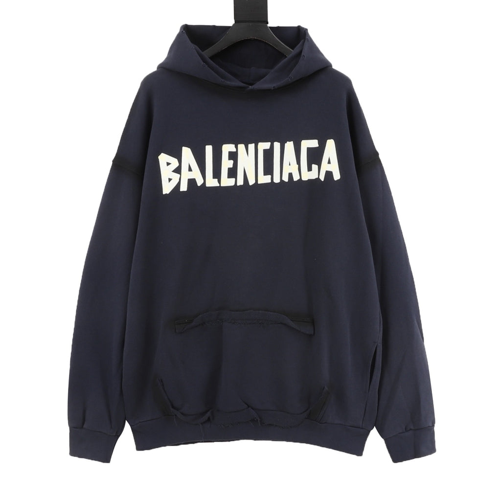 Balenciaga 26SS Destroyed Logo Print Washed Hoodie