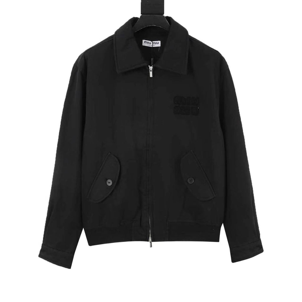 Miu Miu Women's Men's Black Embroidered Logo Bomber Jacket