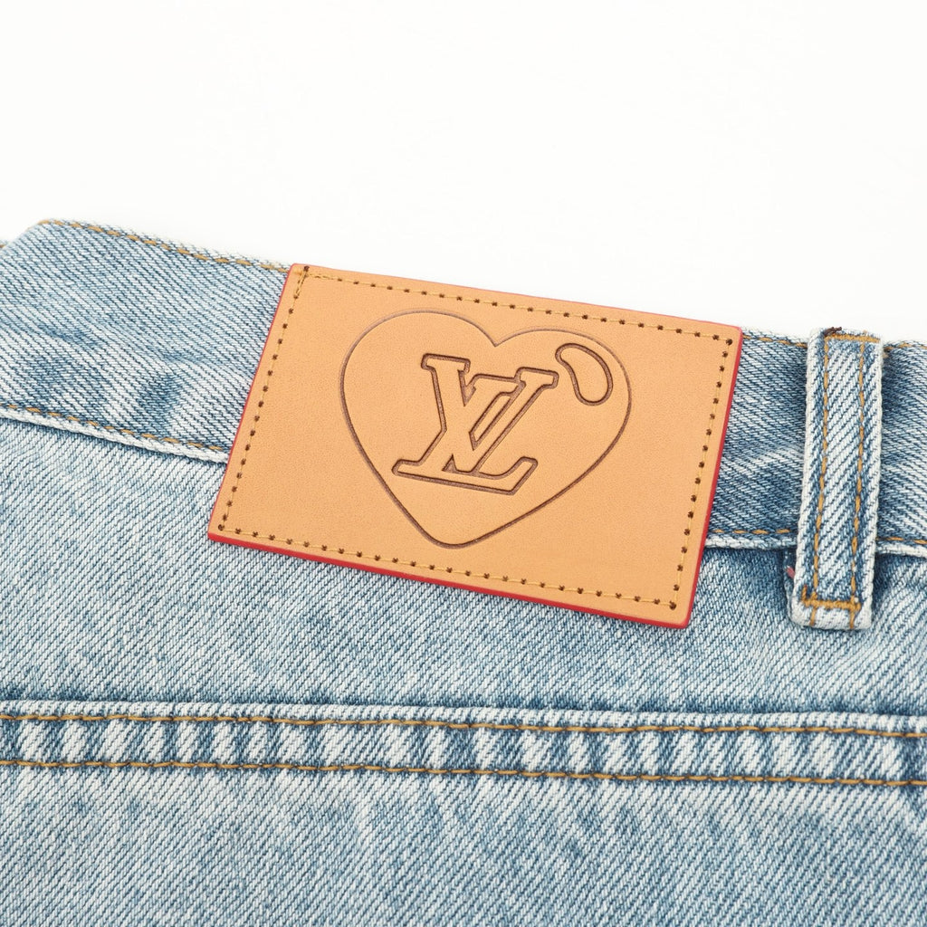 Casablanca Women's Men's Light Wash Blue Pin Embroidery Wide-Leg Jeans