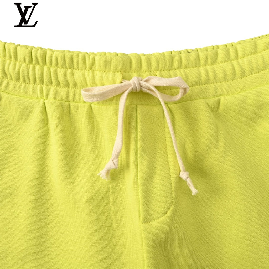 We11done Bright Yellow Logo Patch Sweat Shorts
