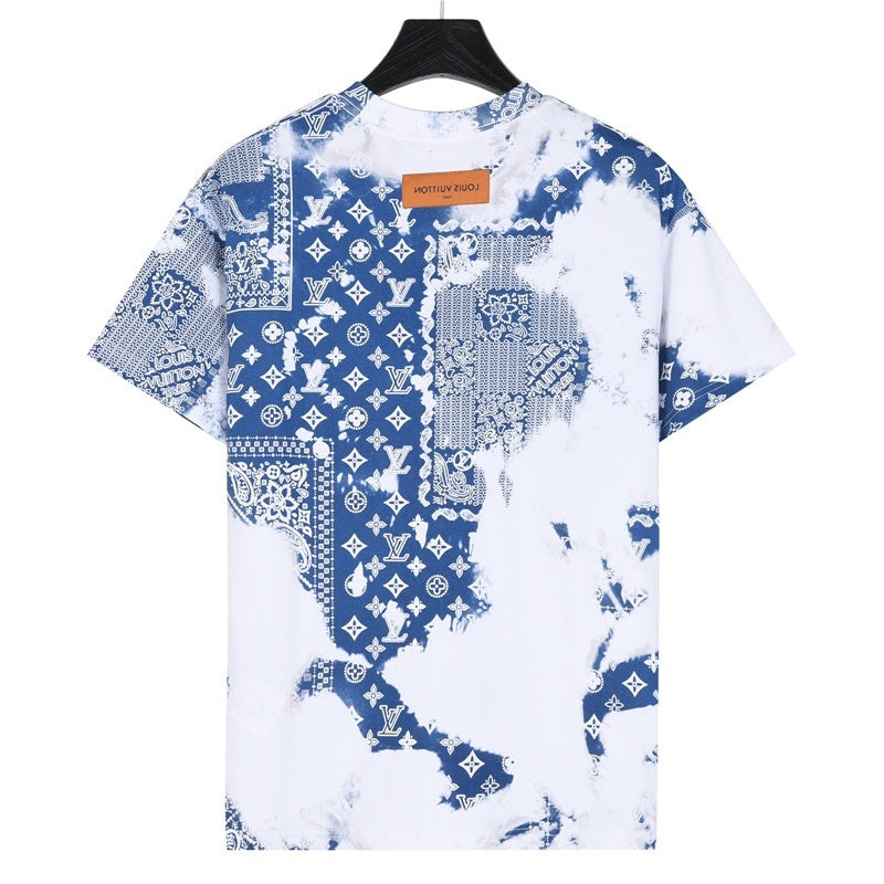 Louis Vuitton Bandana Tie-Dye Monogram Short-Sleeve T-Shirt in Blue and White