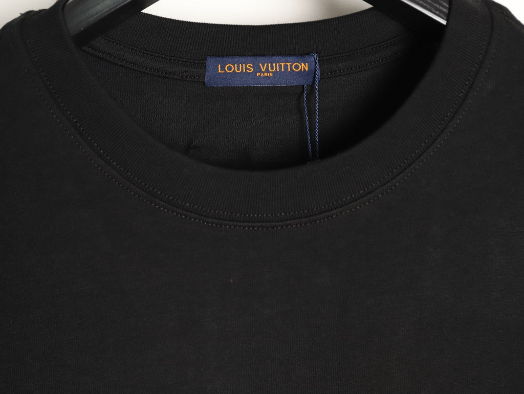 Louis Vuitton Multicolor Letter Logo Print Short-Sleeve T-Shirt in Black