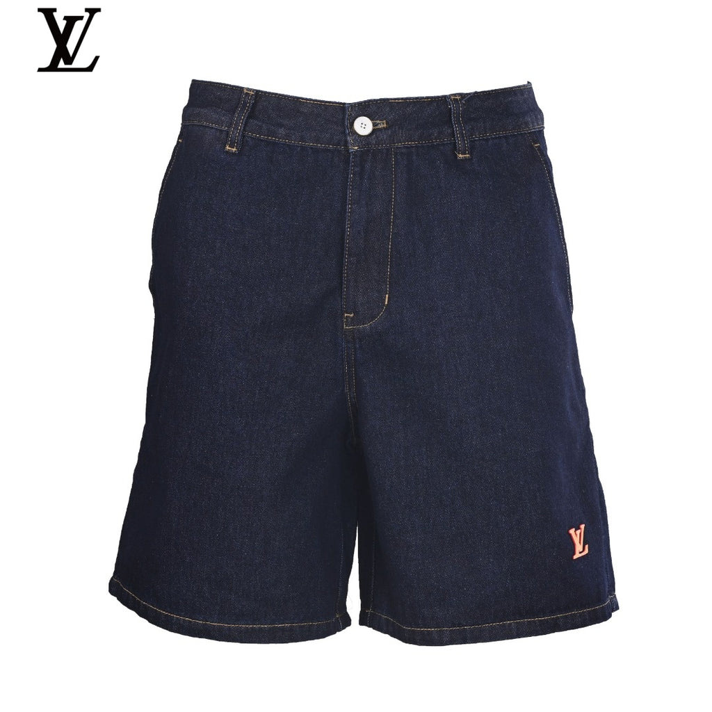 Louis Vuitton Dark Denim Embroidered Logo Shorts