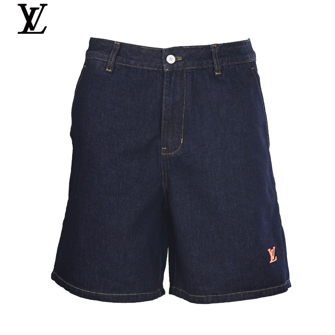Louis Vuitton Dark Denim Embroidered Logo Shorts