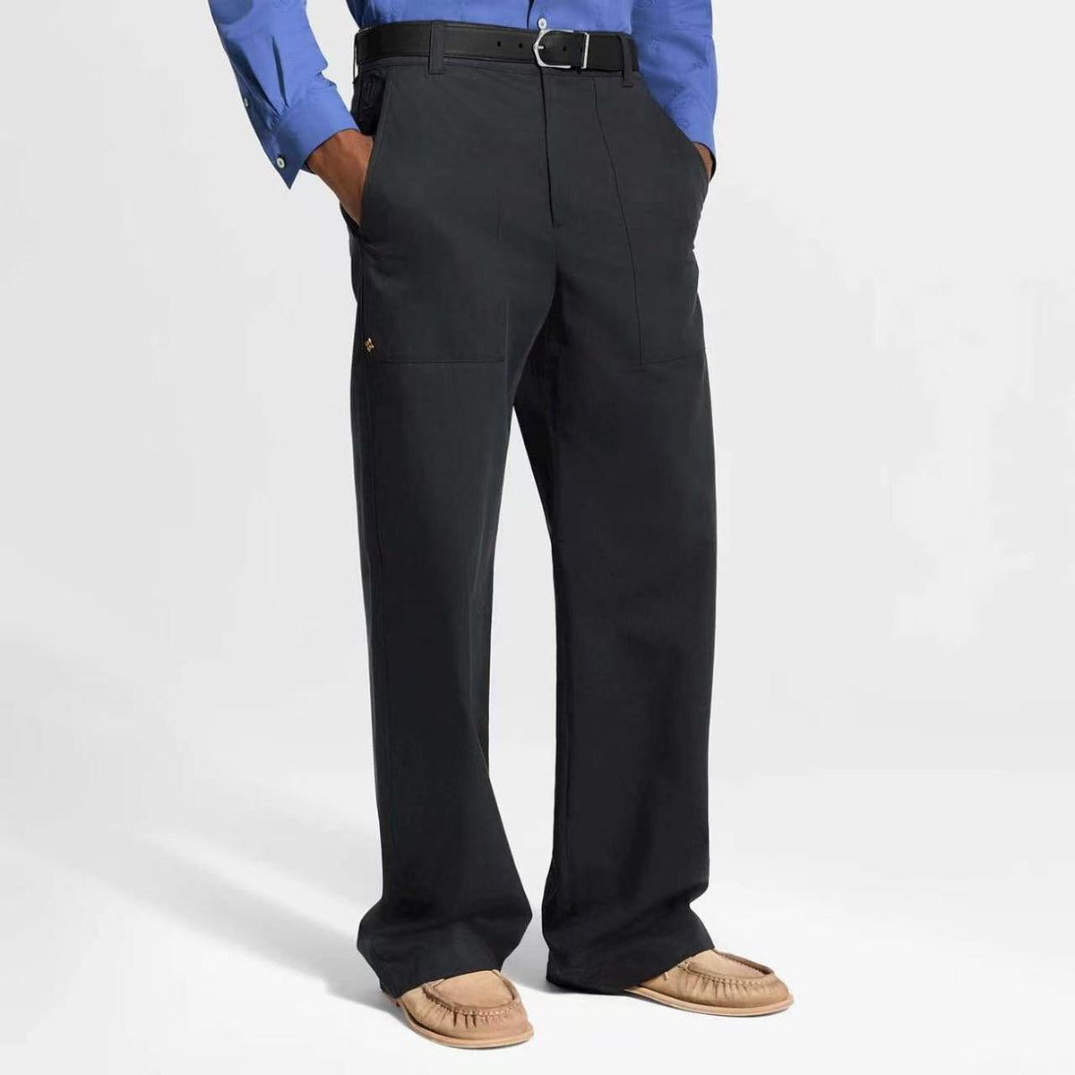 Louis Vuitton Black Front Patch Pocket Wide-Leg Trousers