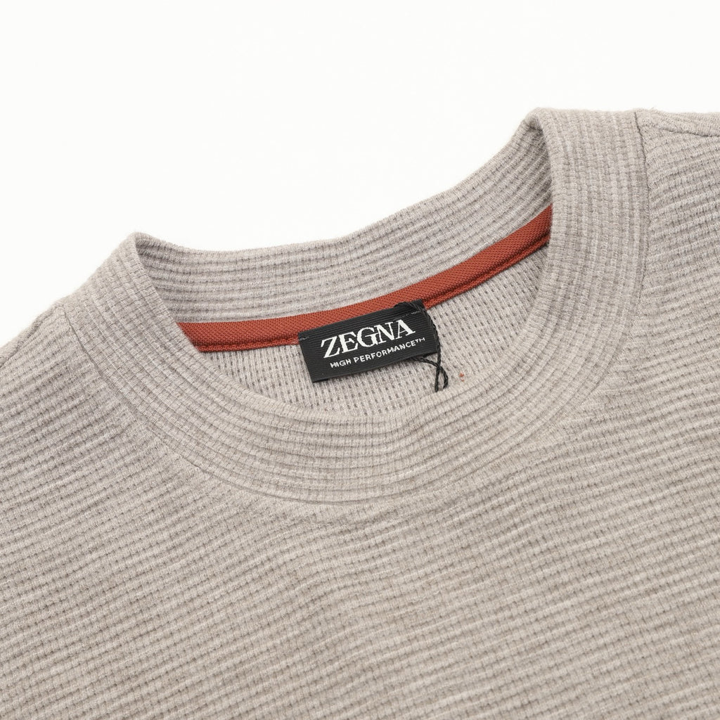 Zegna Women's Men's Light Taupe Waffle-Texture Crewneck Long-Sleeve Top