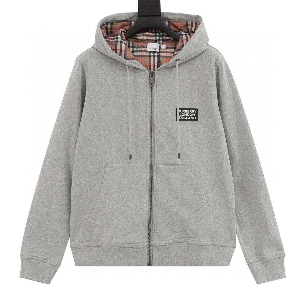 Burberry London England Label Vintage Check-Lined Zip-Up Hoodie