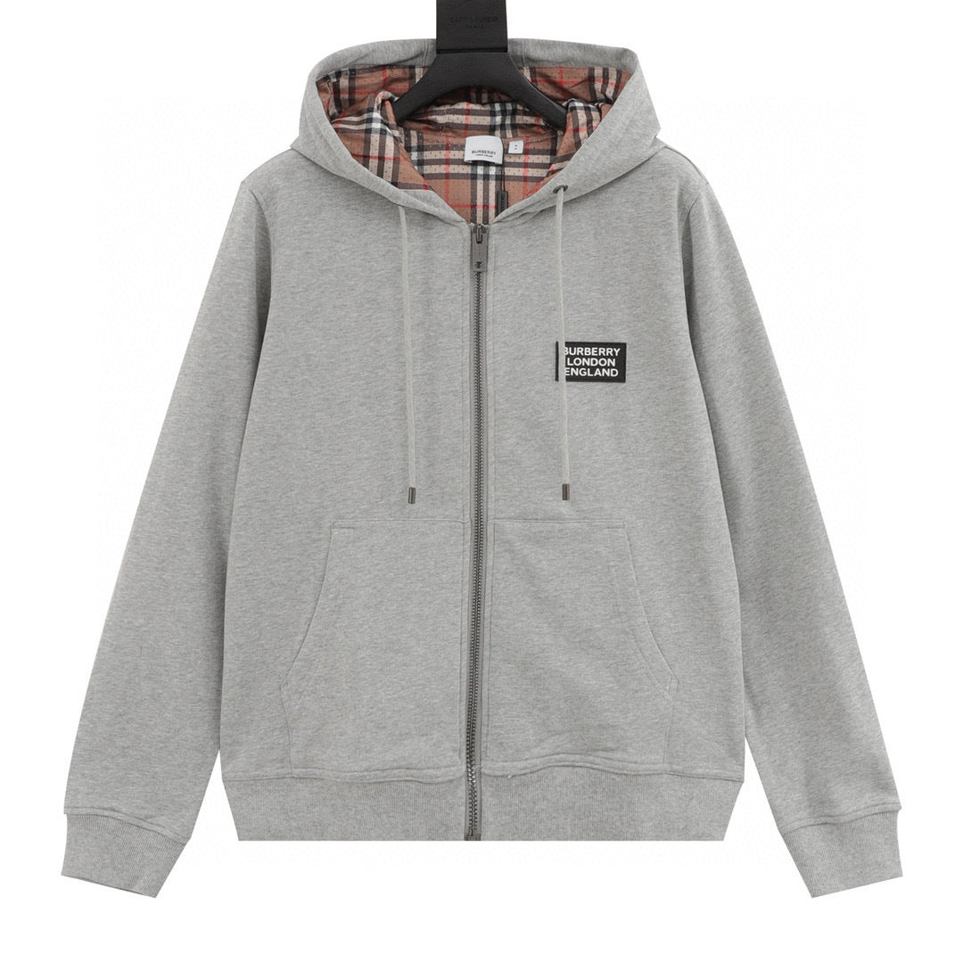 Burberry London England Label Vintage Check-Lined Zip-Up Hoodie