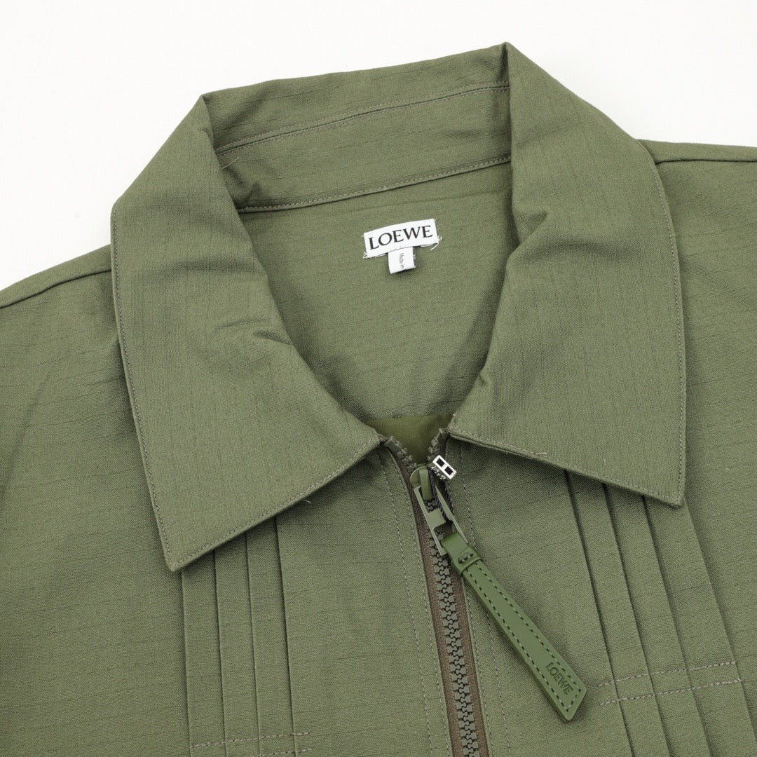LOEWE Women's & Men's Olive Green Anagram Logo Collared Zip-Up Jacket