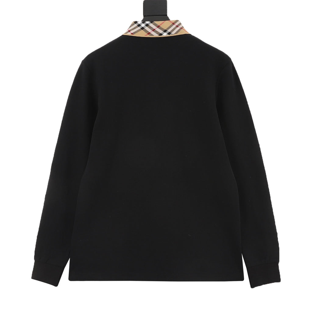 Burberry Women's & Men's Black Vintage Check Collar Long-Sleeve Polo Shirt