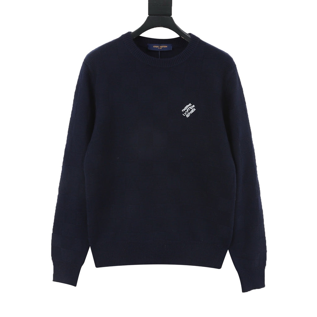 Louis Vuitton Women's Men's Navy Checkered Crewneck Knit Sweater