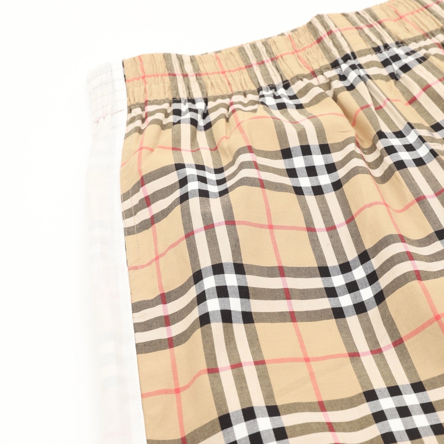 Burberry Vintage Check Wide-Leg Stretch Cotton Trousers | Camel Plaid White Side Stripe
