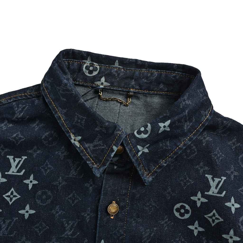 Louis Vuitton Monogram Short-Sleeve Denim Shirt in Dark Blue