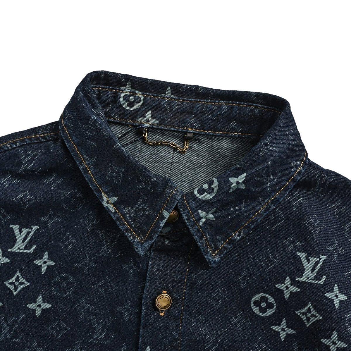 Louis Vuitton Monogram Short-Sleeve Denim Shirt in Dark Blue