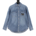 Celine Women's Men's Light Blue Logo Patch Long-Sleeve Denim Shirt