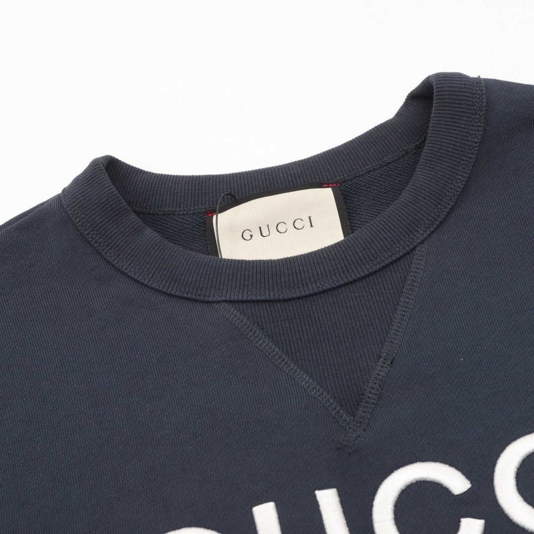 Gucci Women's Men's Navy Logo Patchwork Crewneck Sweatshirt