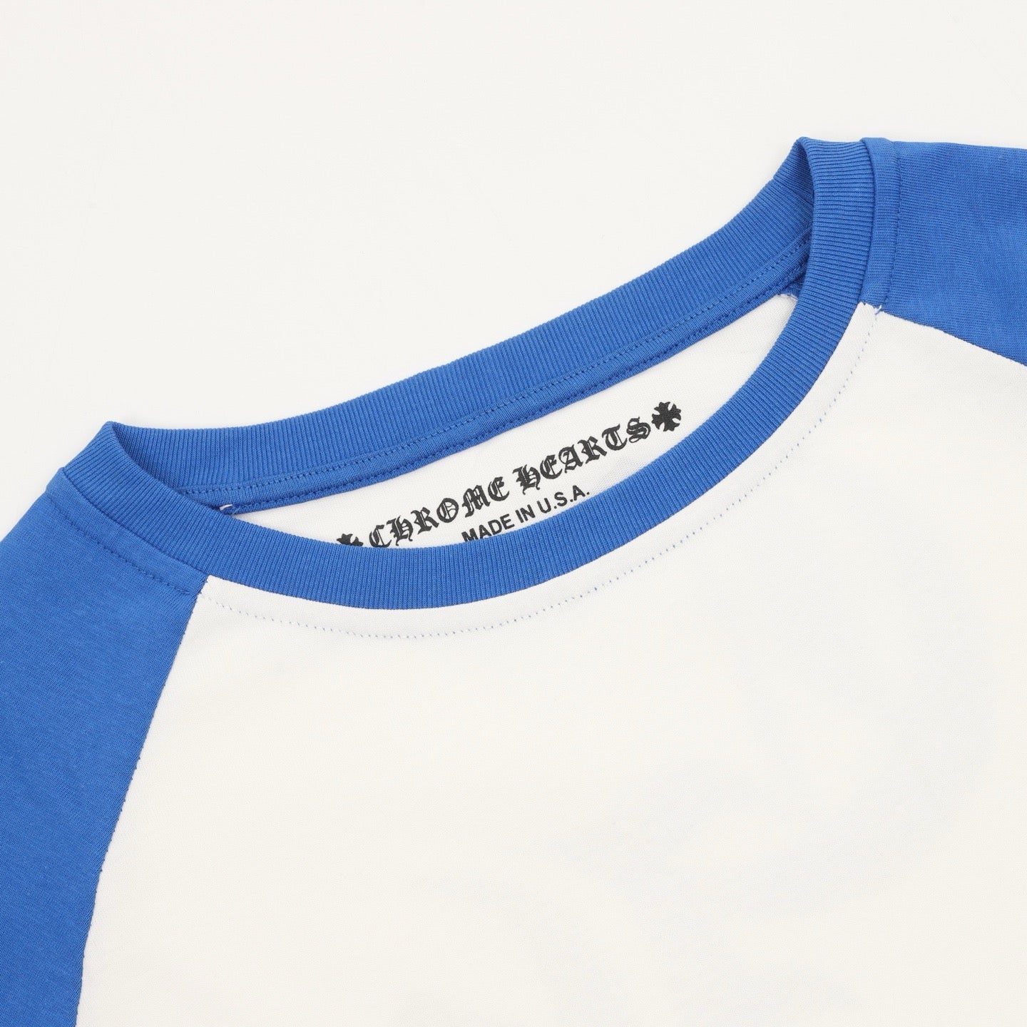Chrome Hearts 25FW Black Label Raglan Baseball Long Sleeve T-Shirt | White Blue Gothic Print