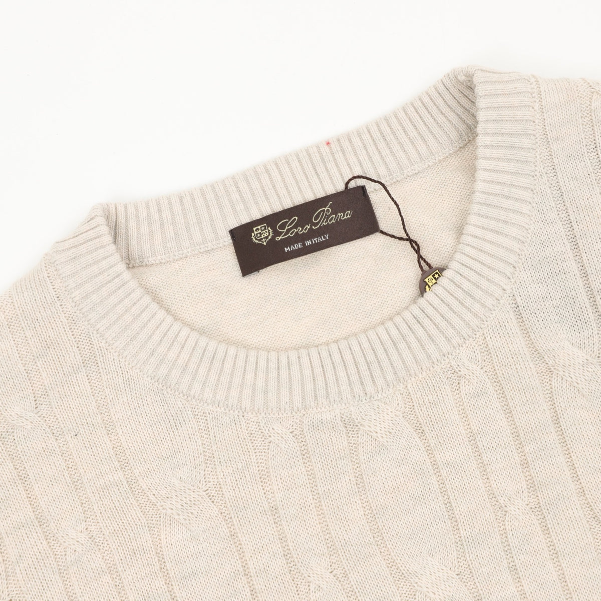 Loro Piana Women's Men's Light Beige Cable-Knit Short-Sleeve Sweater