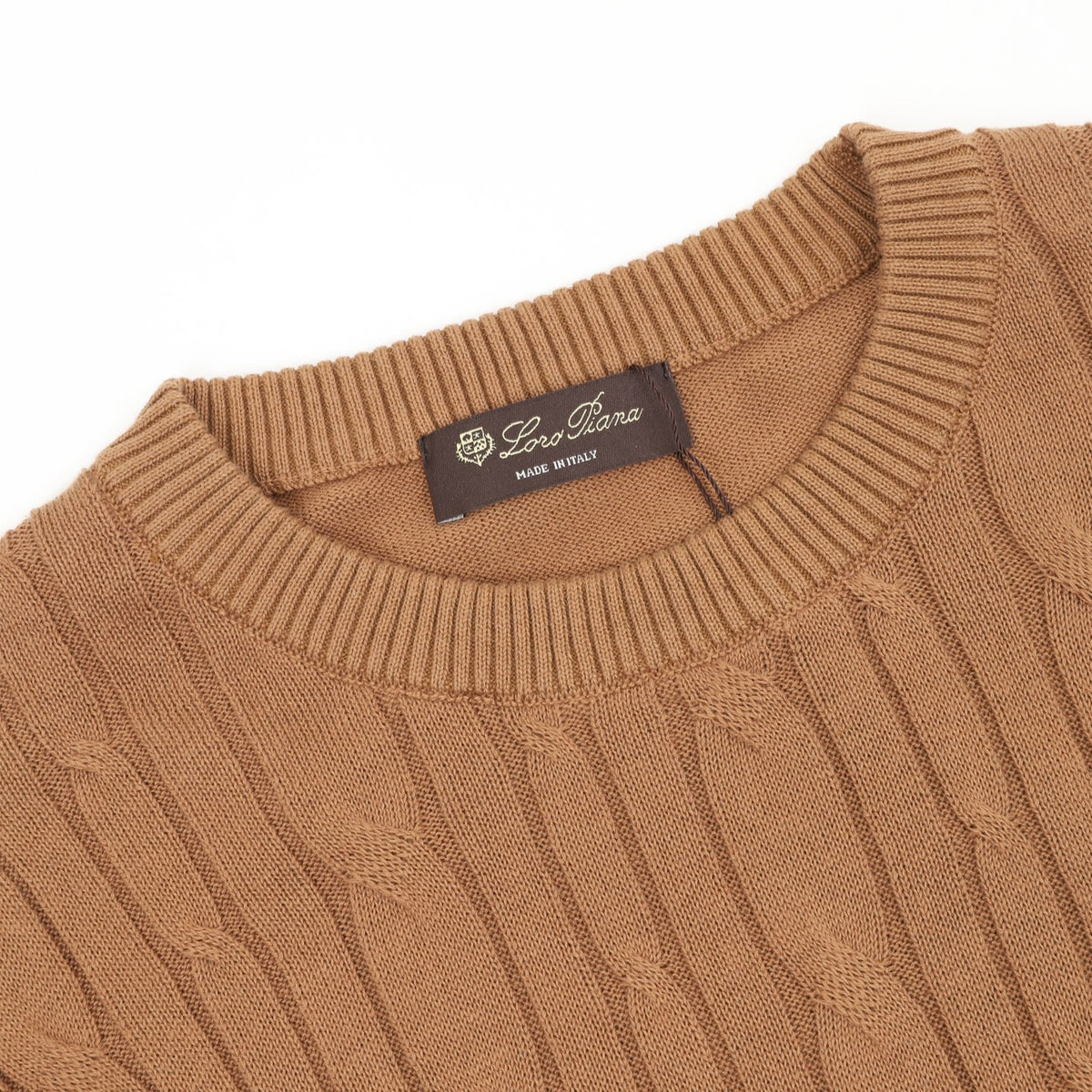 Loro Piana Cable-Knit Short-Sleeve T-Shirt in Camel