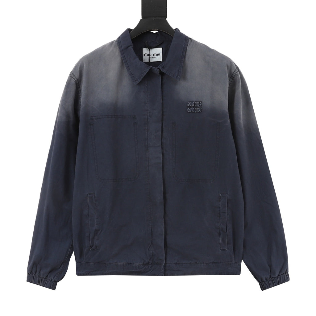 Miu Miu Women's & Men's Navy Grey Gradient Washed Collared Jacket