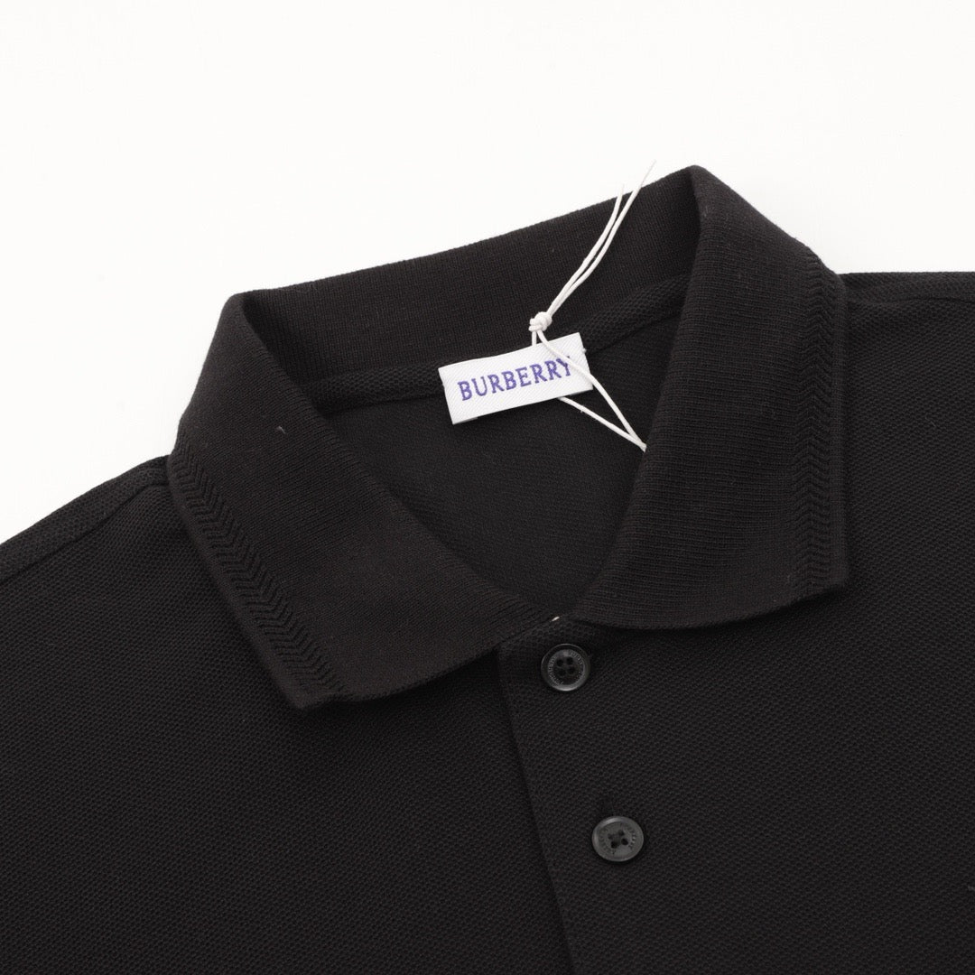 Burberry Equestrian Knight Embroidered Long-Sleeve Polo Shirt | Black Tone-on-Tone Luxury