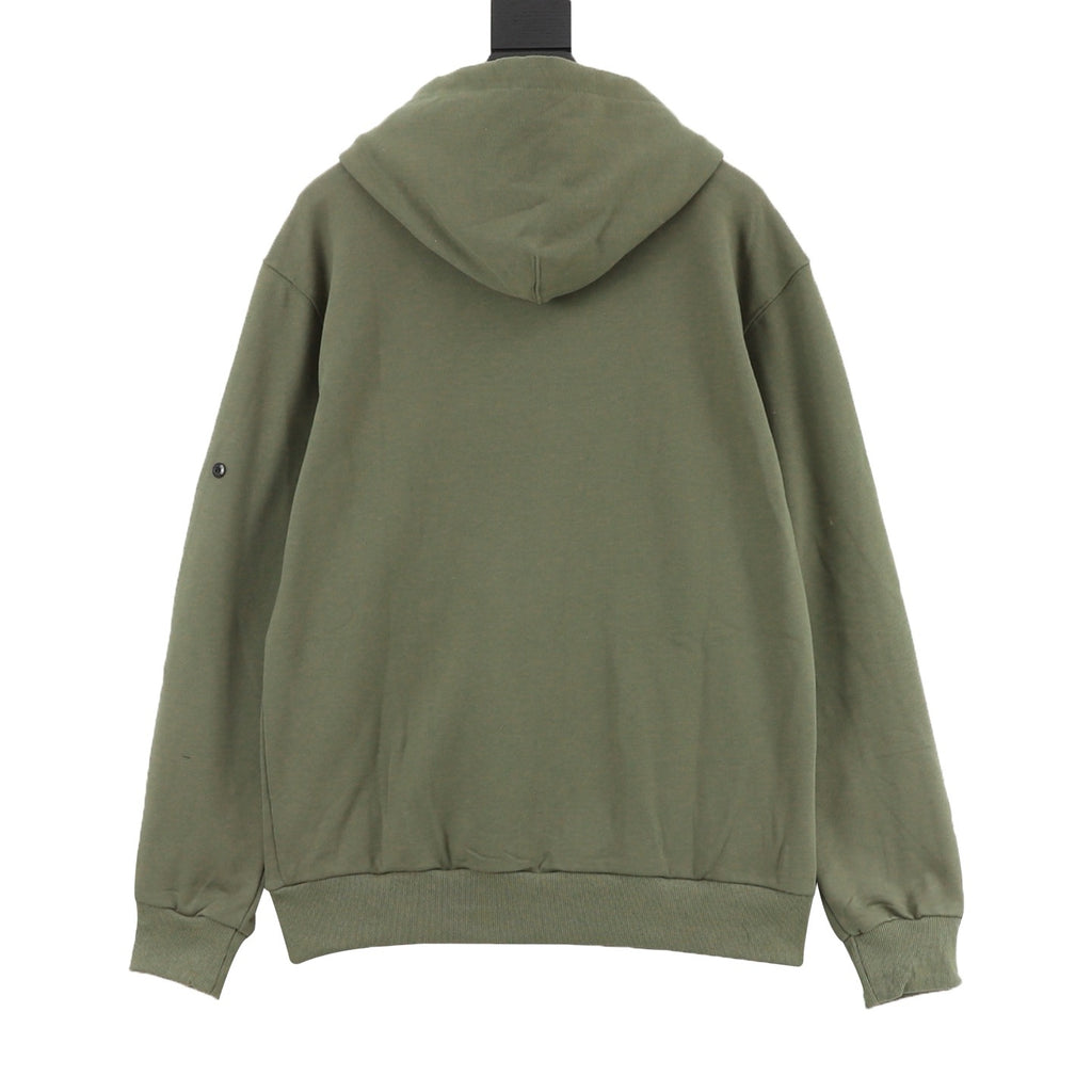 Stone Island Sleeve Patch Hooded Zip-Up Jacket | White Contrast Zip Casual Outerwear