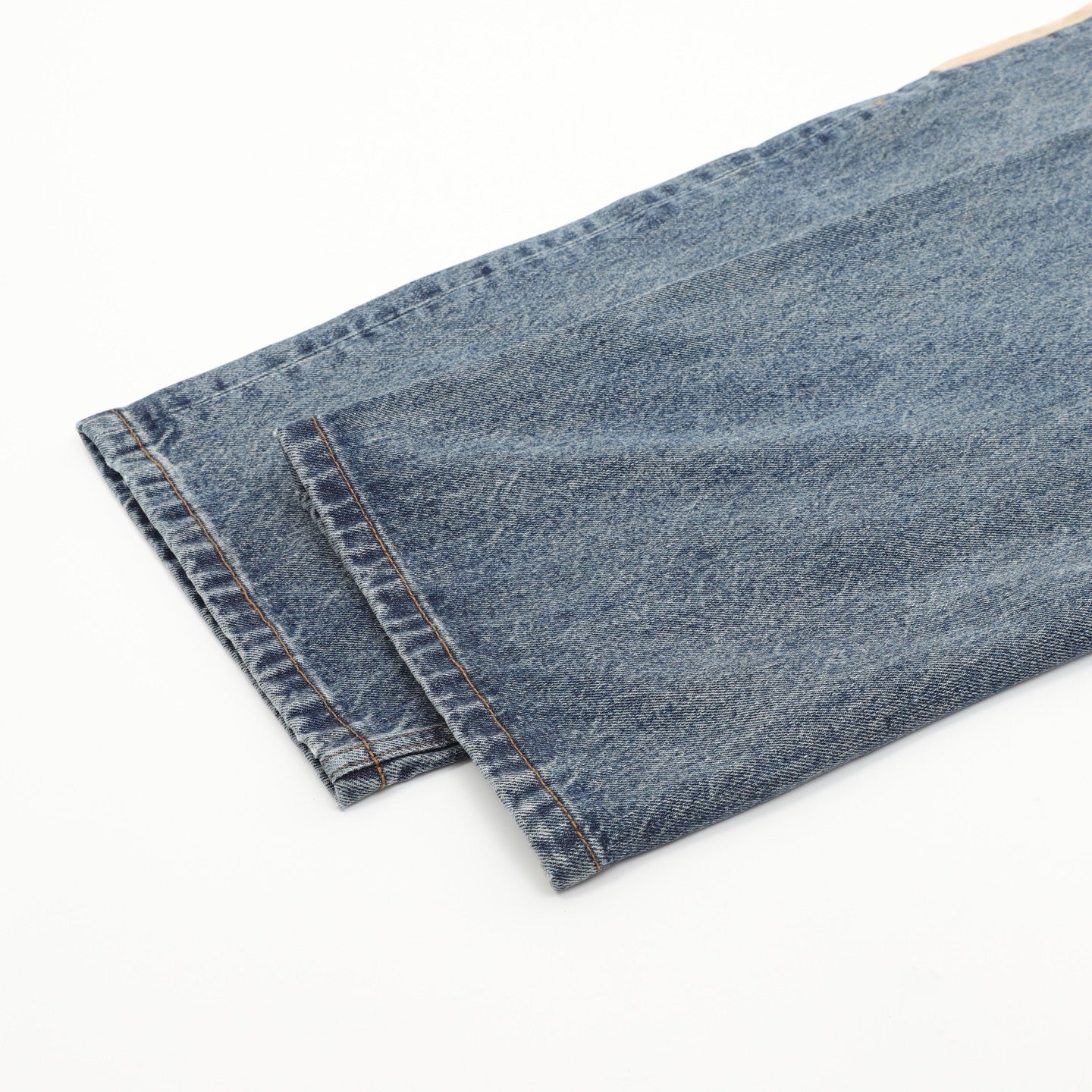 Loewe Contrast Stitch Wide-Leg Washed Denim Trousers | Black Leather Patch Workwear Luxury