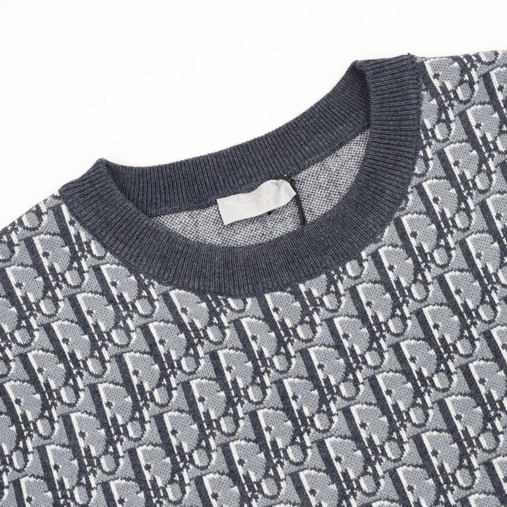 Dior All-Over Oblique Short-Sleeve Knit T-Shirt in Grey
