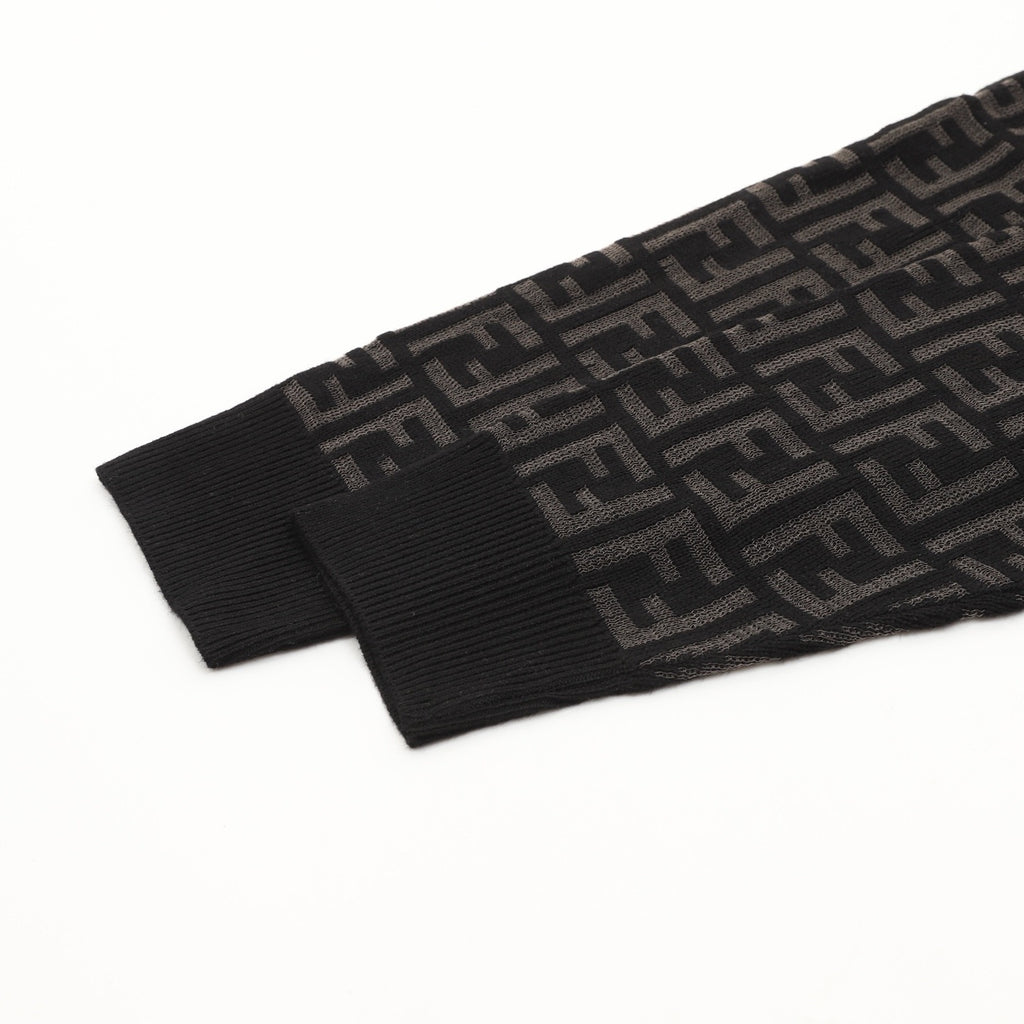 Fendi FF Monogram All-Over Jacquard Crewneck Sweater | Black Tonal Luxury Knitwear