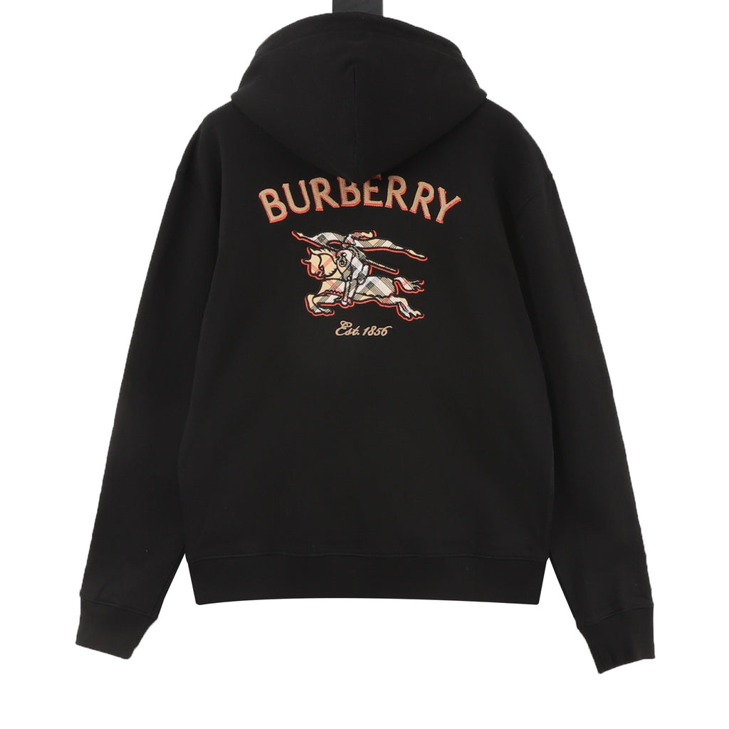 Burberry Women's Men's Black Equestrian Knight Zip-Up Hoodie