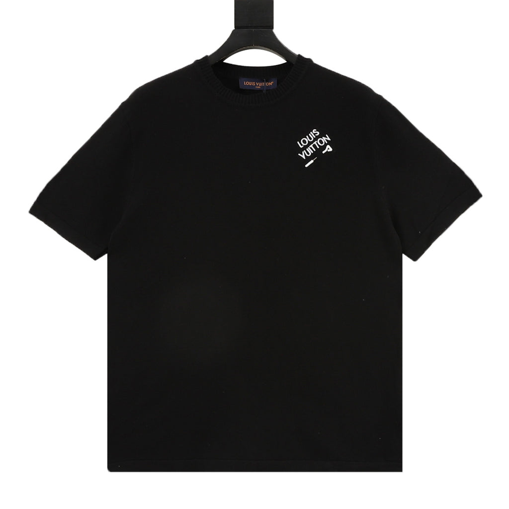 Louis Vuitton White Logo Print Knit Short-Sleeve T-Shirt in Black