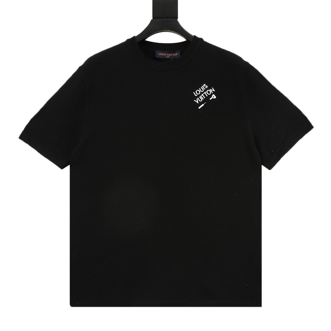 Louis Vuitton White Logo Print Knit Short-Sleeve T-Shirt in Black
