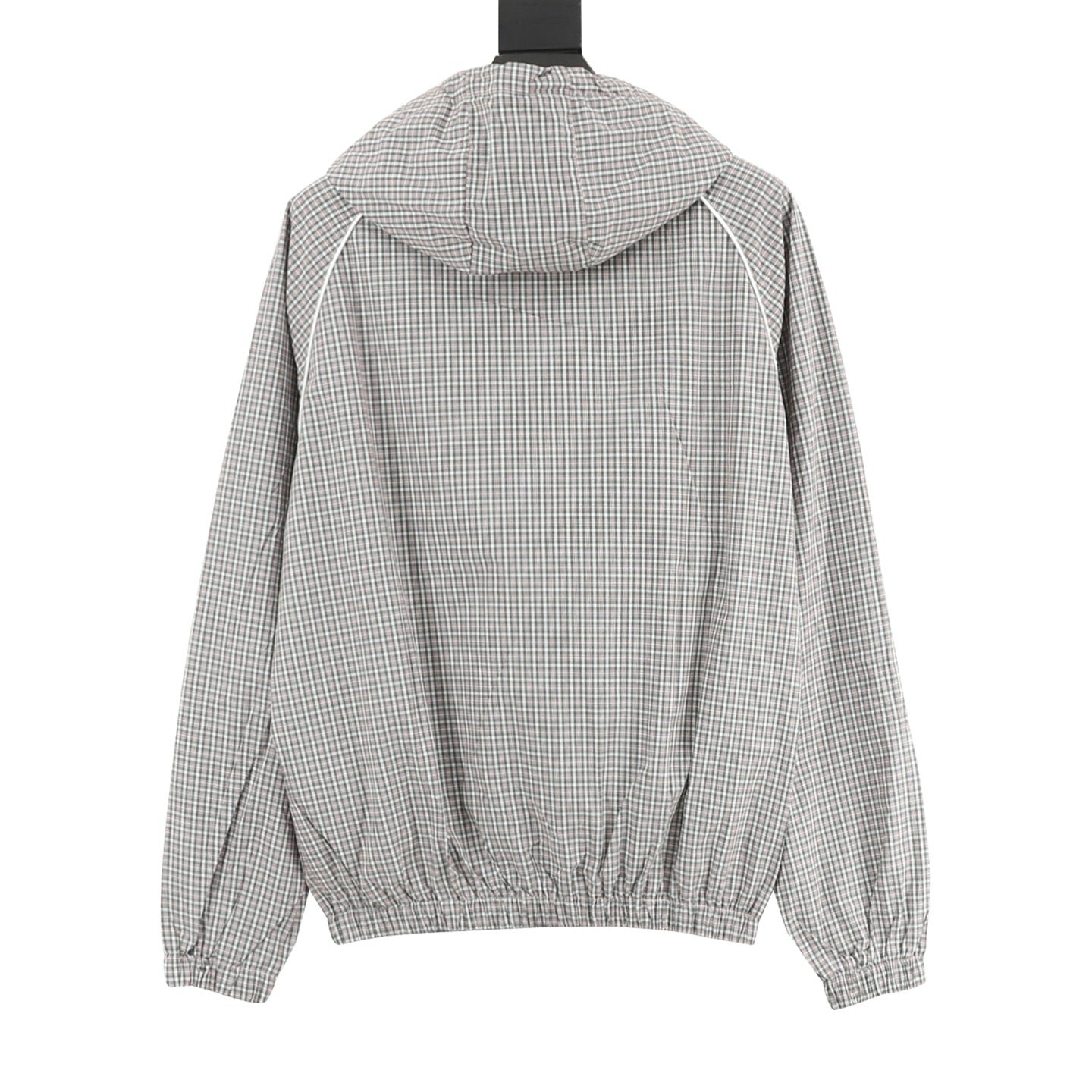 Miu Miu Check Technical Fabric Hooded Zip Jacket | Grey Plaid Lightweight Casual Outerwear