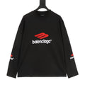 Balenciaga Classic 3M Reflective B Logo Embroidered Crewneck Long Sleeve T-Shirt | Black