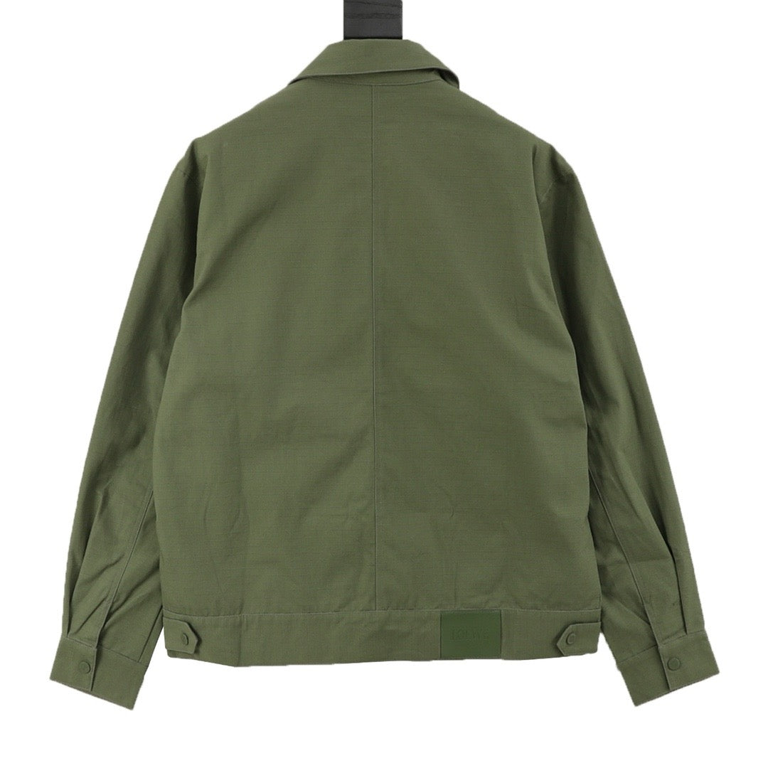 LOEWE Women's & Men's Olive Green Anagram Logo Collared Zip-Up Jacket