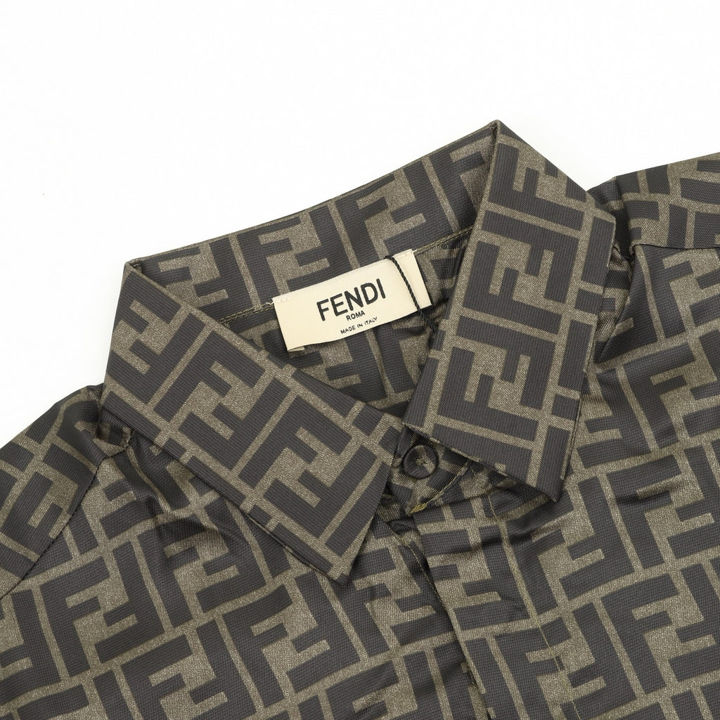 Fendi Classic All-Over FF Monogram Shirt | Dark Grey Tonal Luxury Long Sleeve