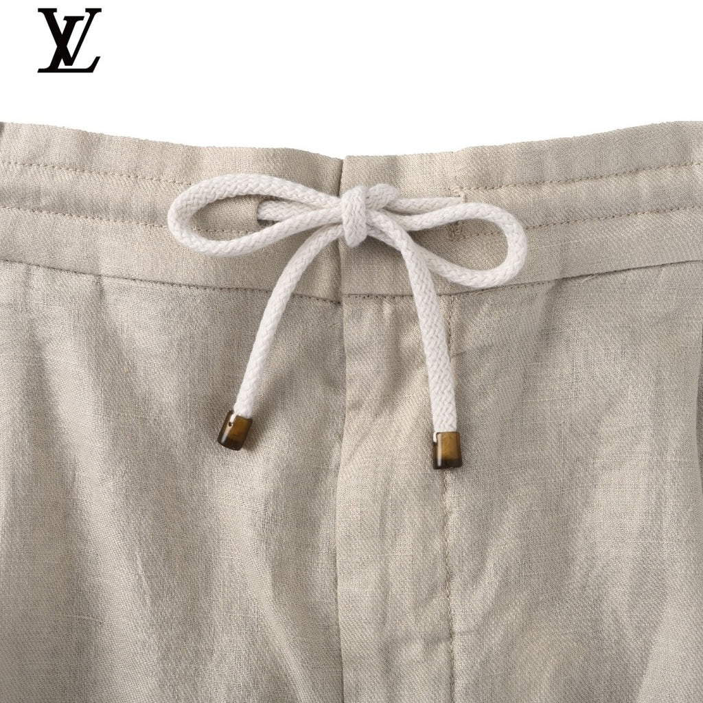 Louis Vuitton Men's Beige Linen Drawstring Shorts