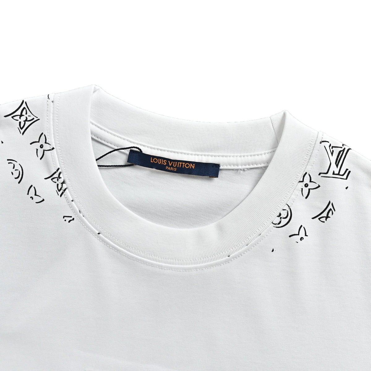 Louis Vuitton Border Monogram LV Logo Short-Sleeve T-Shirt in White
