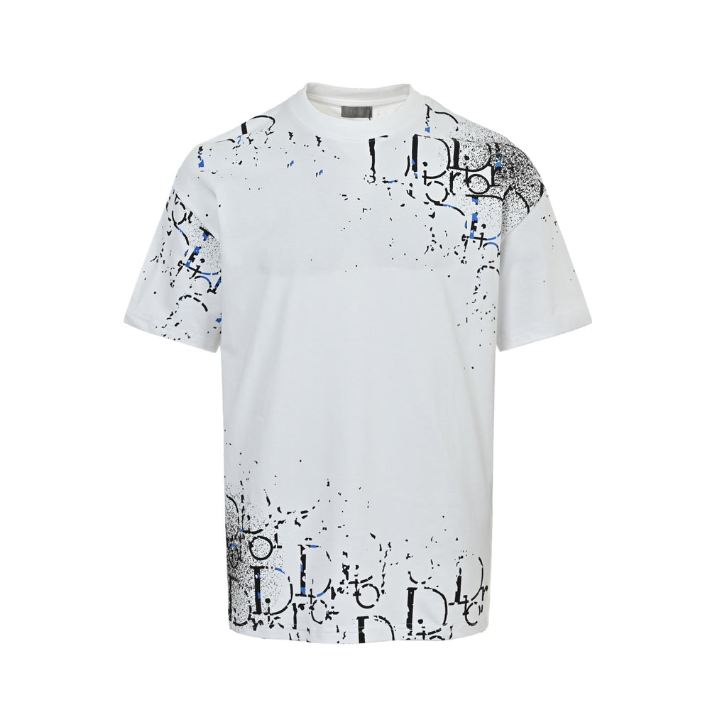 Dior Men's White Splatter Oblique Logo Print T-Shirt
