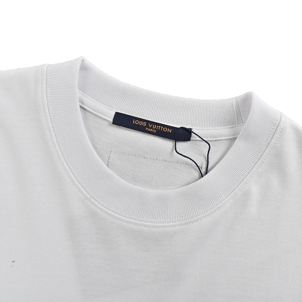 Louis Vuitton Brushstroke LV Logo Print Short-Sleeve T-Shirt in White
