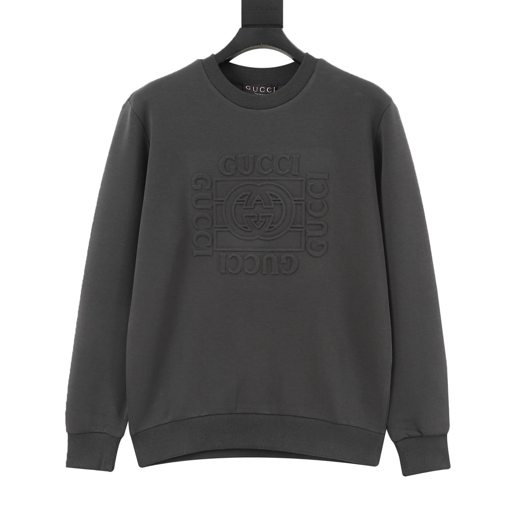 Gucci Women's Men's Dark Grey Embossed Interlocking G Crewneck Sweatshirt