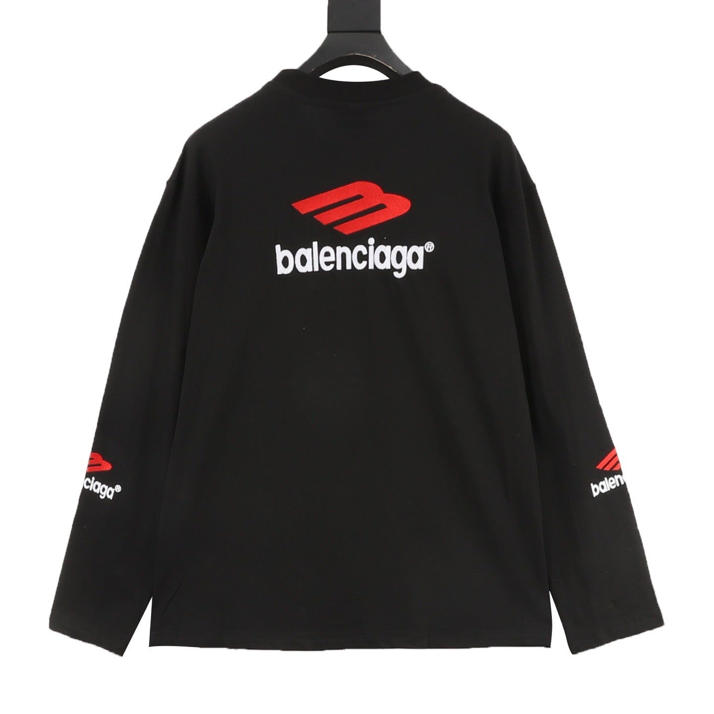 Balenciaga Classic 3M Reflective B Logo Embroidered Crewneck Long Sleeve T-Shirt | Black