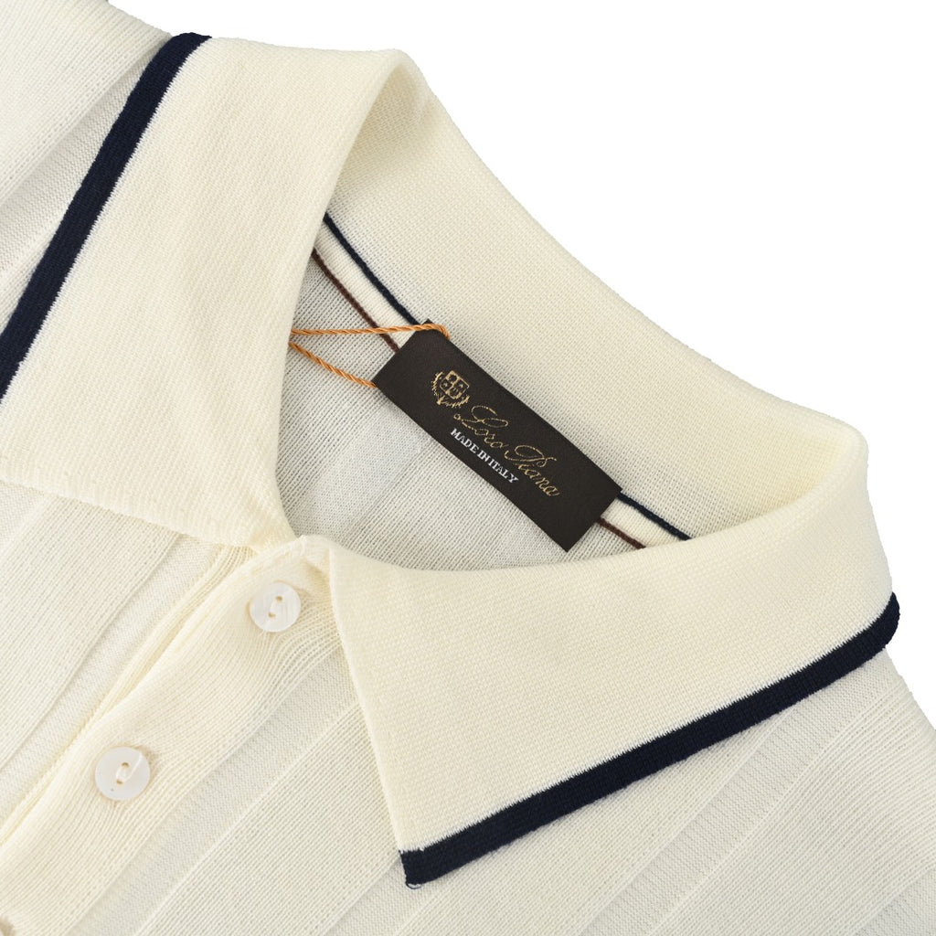 Loro Piana Off-White Contrast-Trim Knit Polo Shirt
