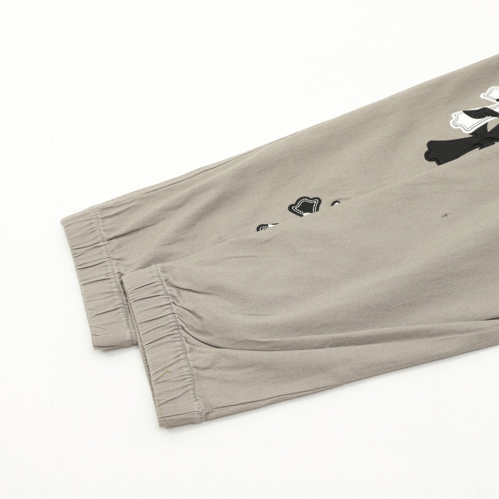 CH Trousers with Side Leather-Patch Cross Appliqué and Embroidery