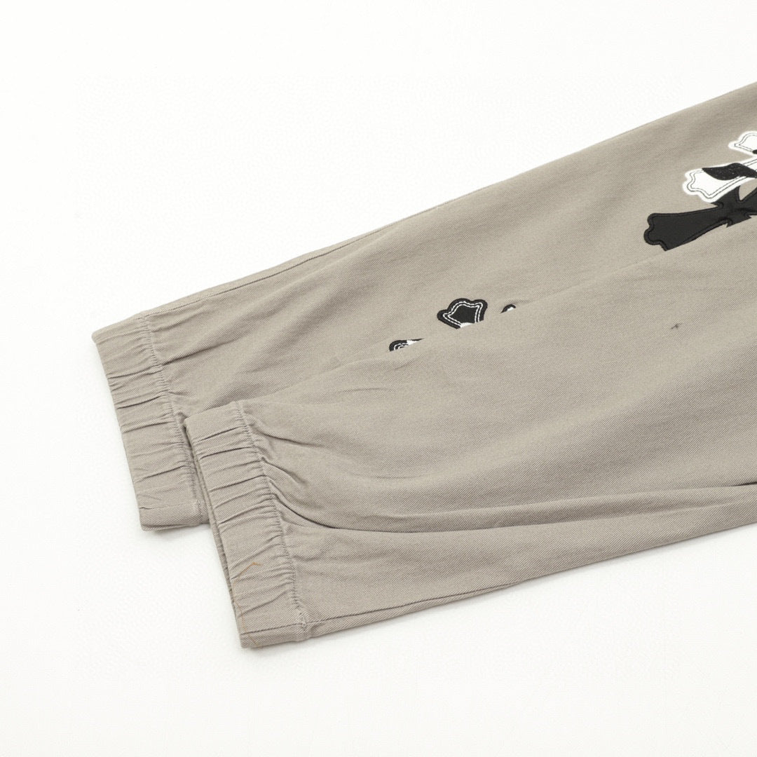 CH Trousers with Side Leather-Patch Cross Appliqué and Embroidery