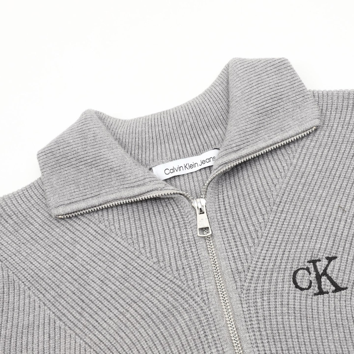 Calvin Klein Women's Men's Grey Full-Zip Ribbed Knit Sweater