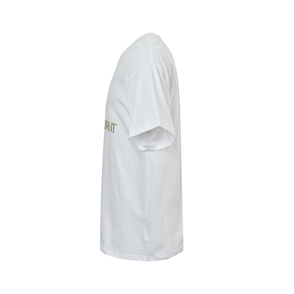 Yves Saint Laurent Gold Logo Print Short-Sleeve T-Shirt in White