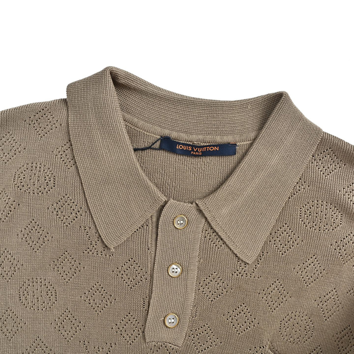 Louis Vuitton All-Over Monogram Knit Short-Sleeve Polo in Taupe