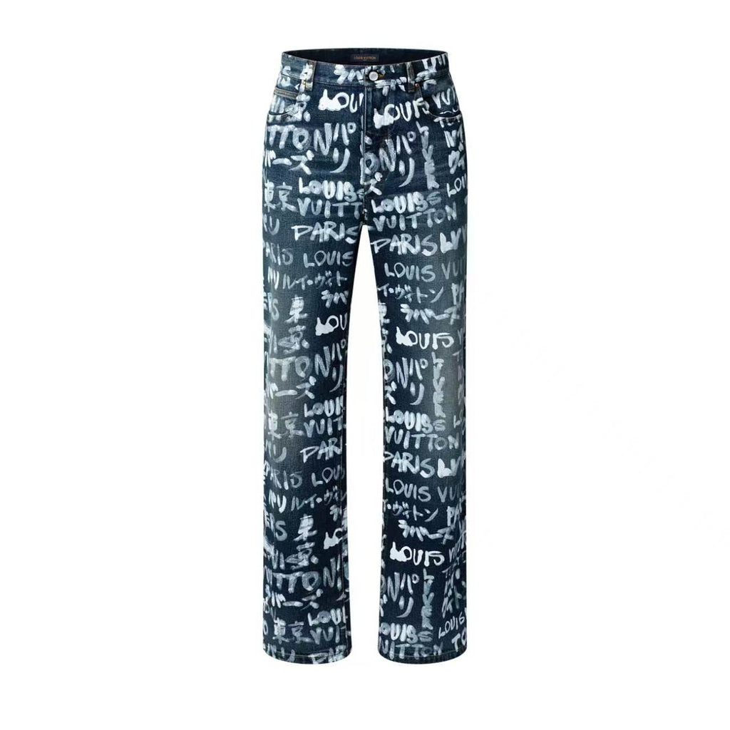 Louis Vuitton Multi-Language Graffiti Wide-Leg Jeans