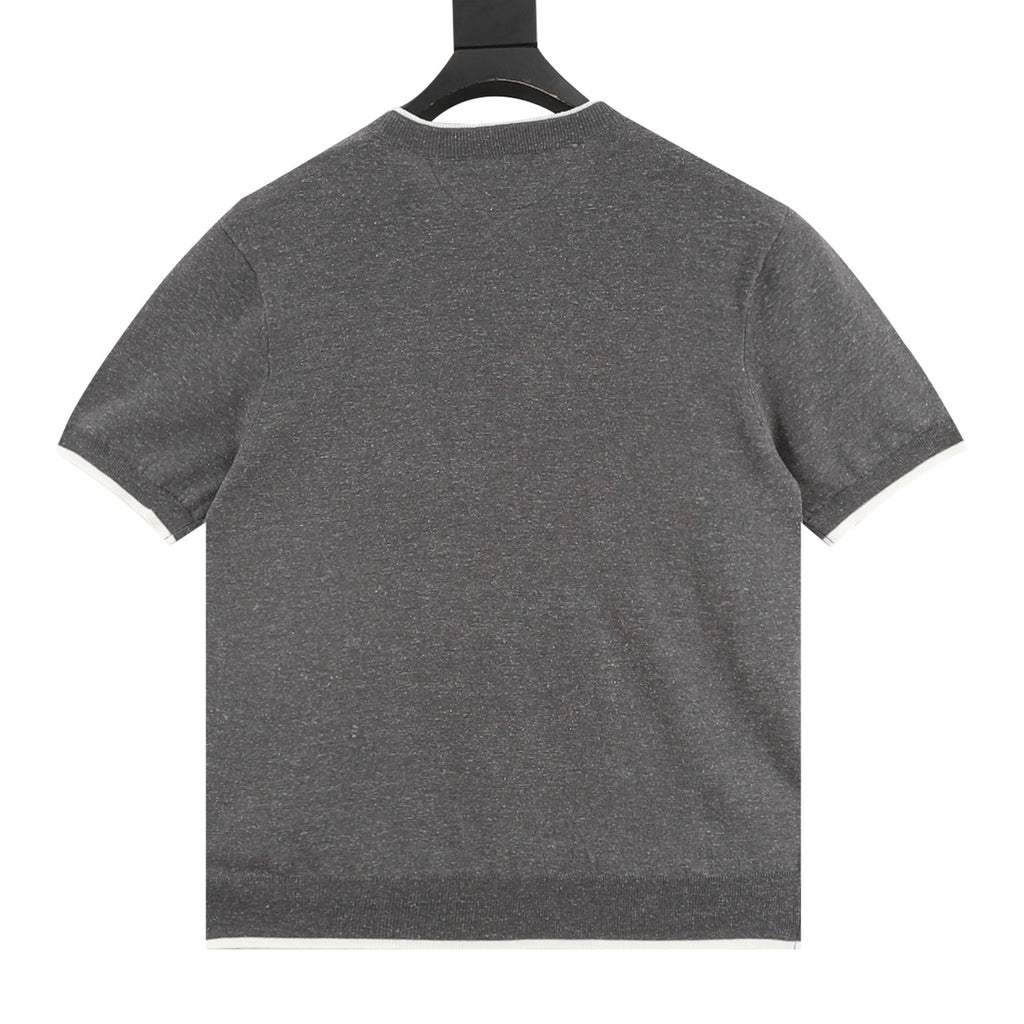 Brunello Cucinelli Layered Look Two-in-One Knit Short-Sleeve T-Shirt